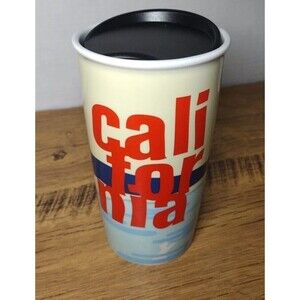 Starbucks California Ceramic Travel Mug Summer Beach Sunset Coffee Palm Tumbler